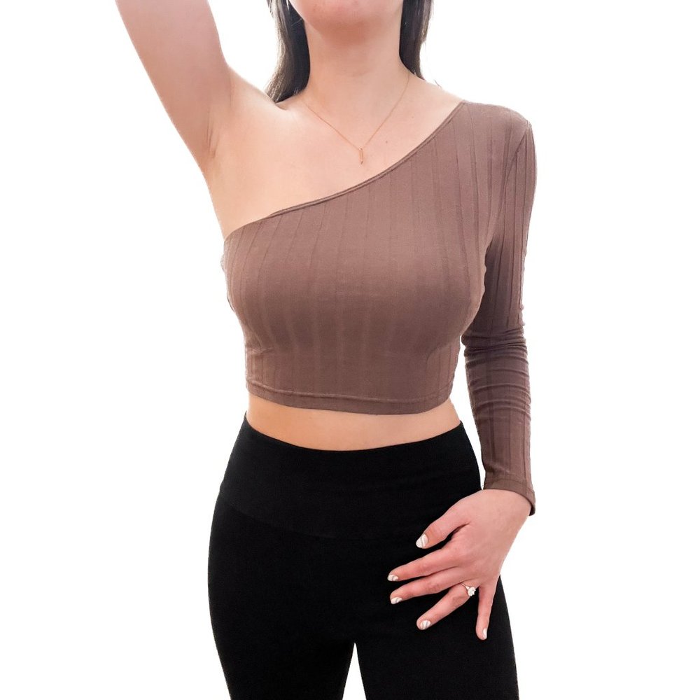 One Shoulder Rib-knit Crop Top Small